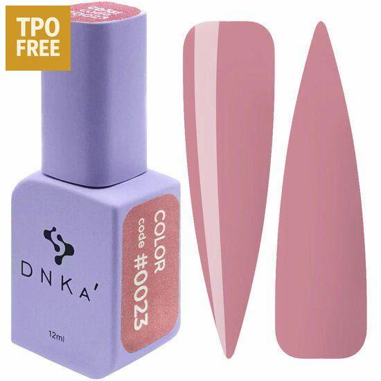 Gellak DNKa 0023 kopen met paarse fles en roze nagelstalen voor langdurige manicure