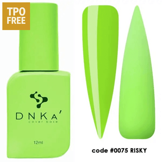 TPO-vrije nagelgel DNKa in groene kleurcode 0075 Risky met glanzende en matte afwerking