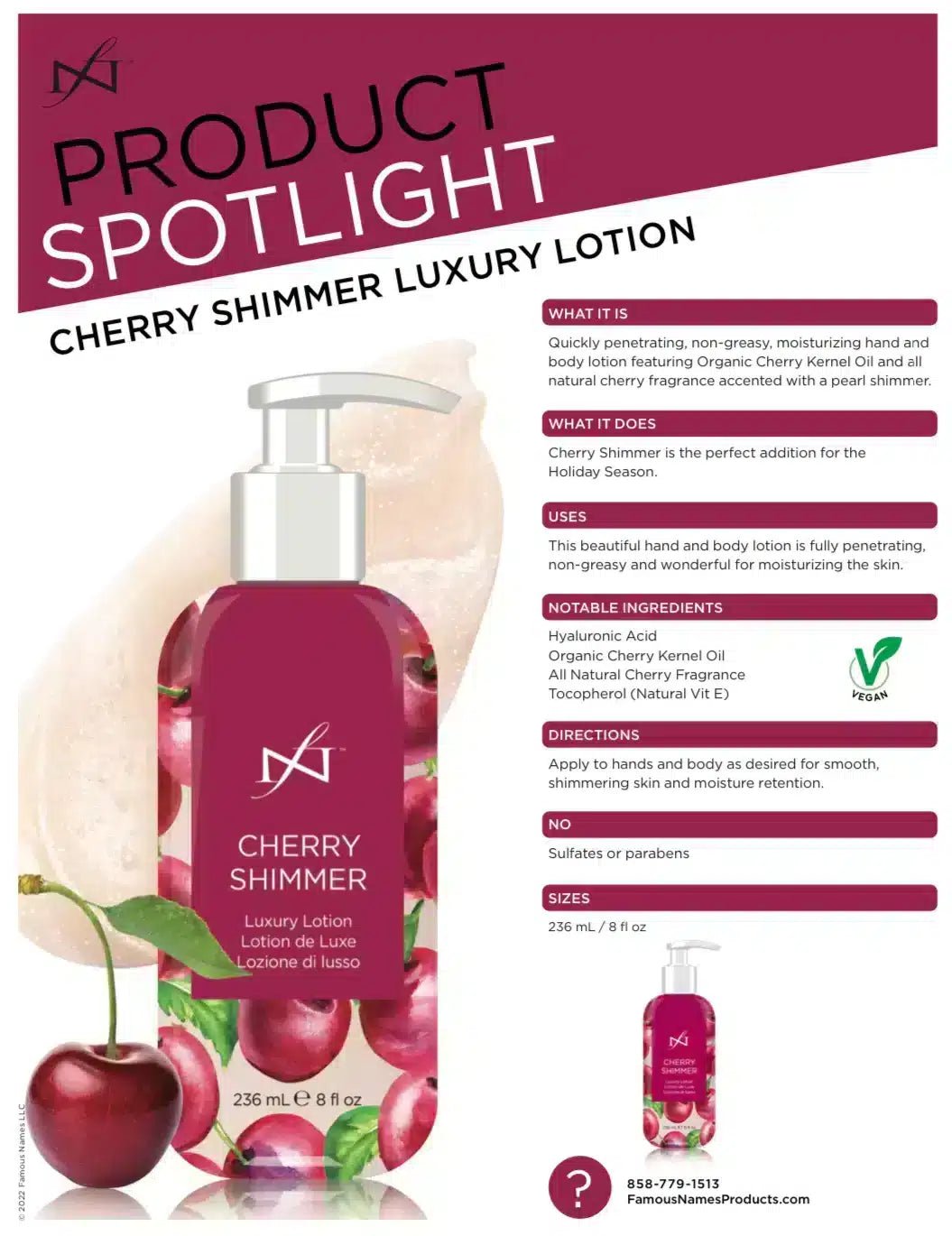 Famous Names Luxury Lotion Cherry Shimmer 236ml - SimDi Beauty