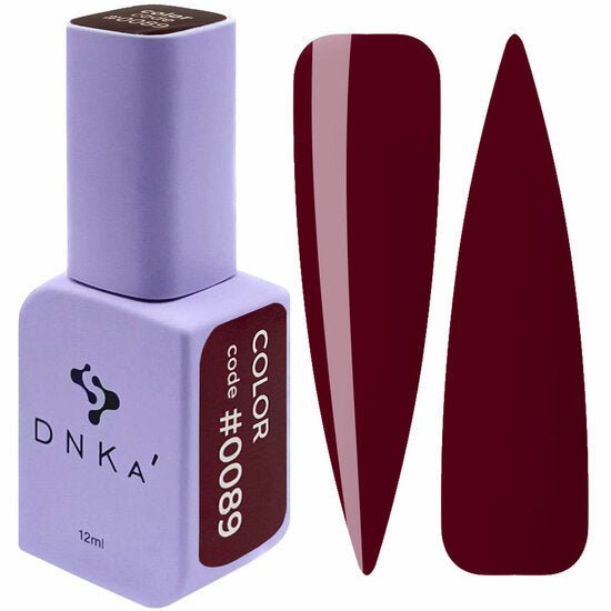 Gellak DNKa 0089 12ml in een paarse fles met dieprode nagellak kleuren