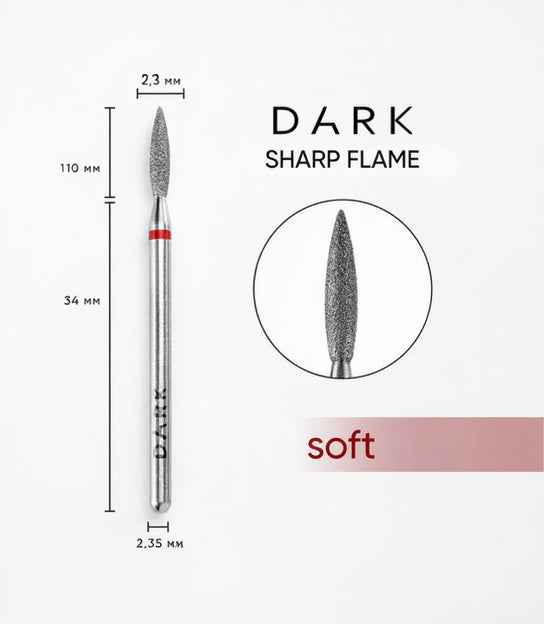 DARK Diamant Freesbitje 11910 2.3x10mm Vlam Scherp Rood/Zacht