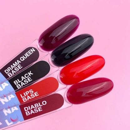 LUNA Cover Base DRAMA QUEEN 13ml met kleurrijke nagellakken in zwart, rood en donkerrood