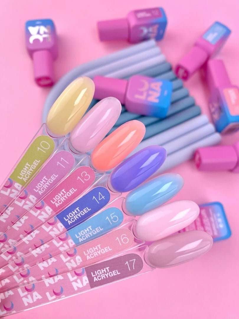 Kleurrijke LUNA Light Acrygel kleurstalen en nagellak voor professionele nagelstyling, LUNA Light Acrygel 13ml kopen.