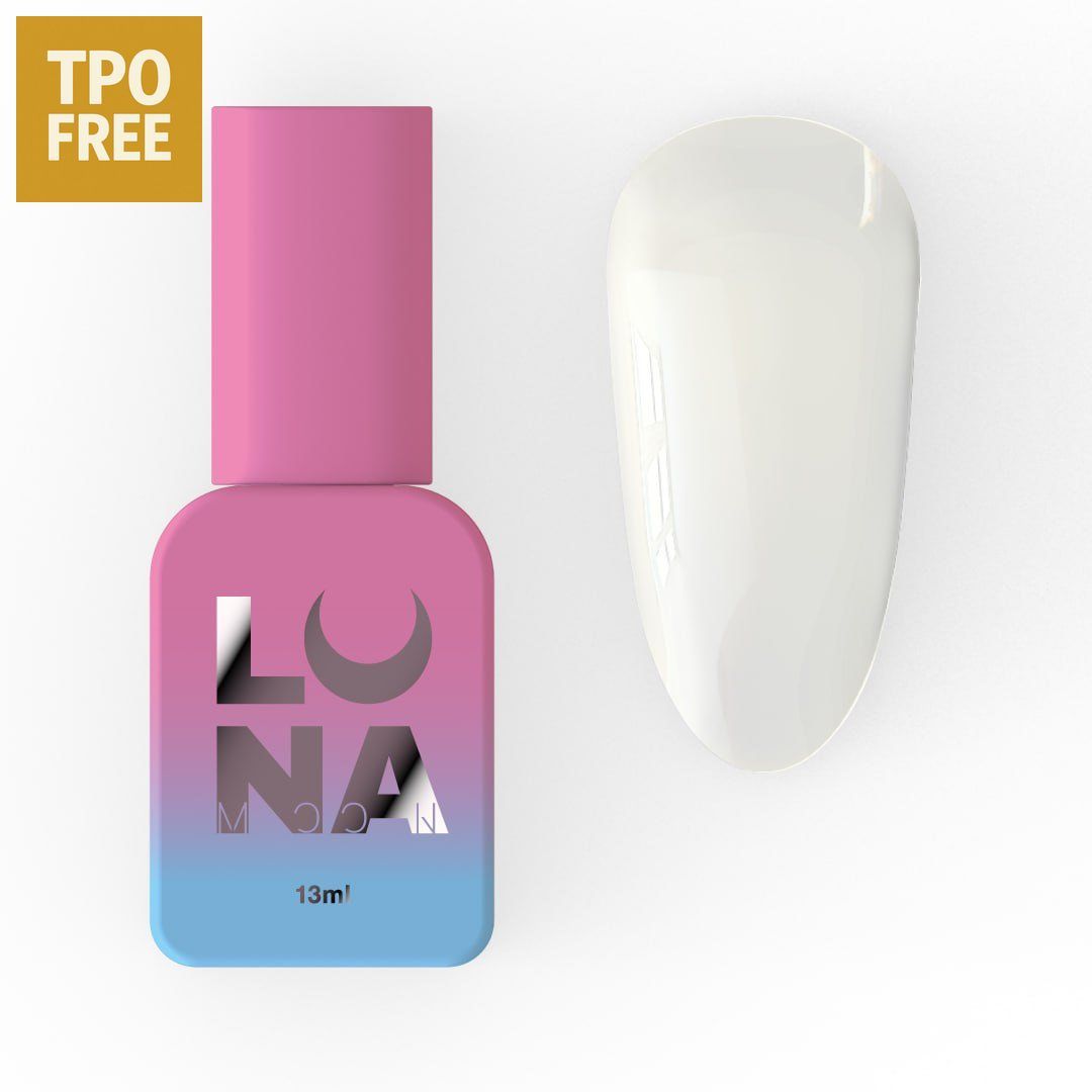 LUNA Top Glass nagelkit in een roze en blauwe verpakking met 13 ml nagellak en een witte nagelmonster