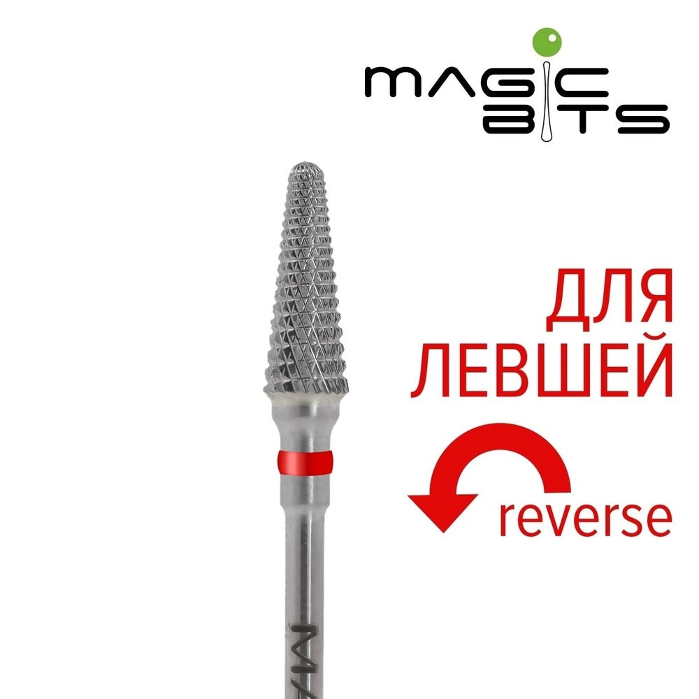 MAGIC BITS carbide bitje linkshandig met een scherpe punt voor precisiewerk bij nagelverzorging