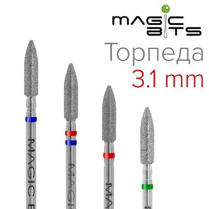 MAGIC BITS Diamant freesbitje torpedo - fijn/medium (rood/blauw), 3.1 mm - SimDi Beauty