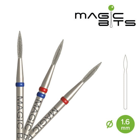 MAGIC BITS diamant freesbitje vlam fijn voor precisiewerk met een diameter van 1.6 mm