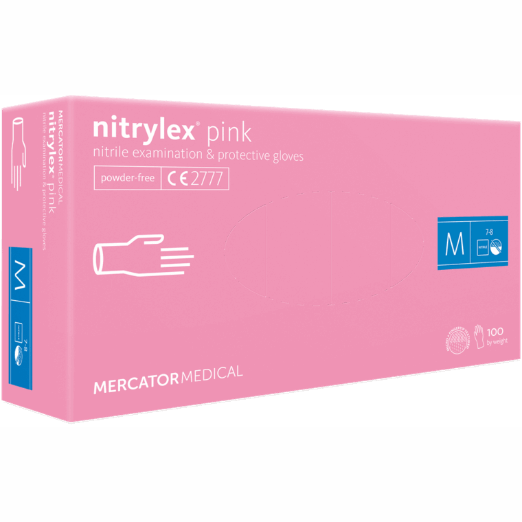 Mercator nitrylex handschoenen pink, maat M, poedervrij, medische bescherming