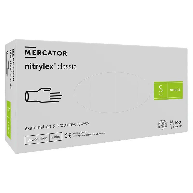 Mercator nitrylex handschoenen wit, maat S, voor onderzoek en bescherming