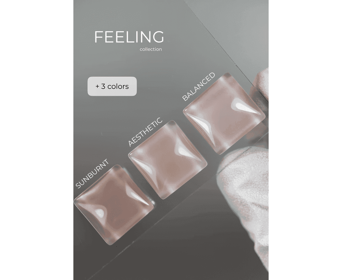 HEYLOVE BIAB gel nagels in drie tinten: Sunburnt, Aesthetic, Balanced