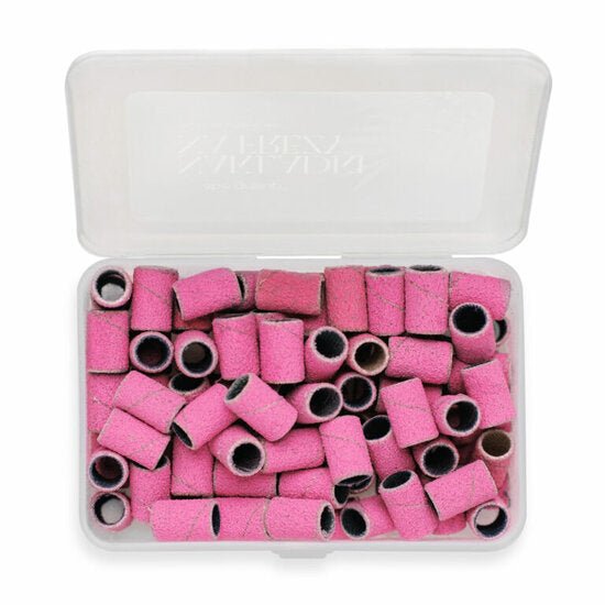 Verpakking met roze schuurrolletjes 6mm nagels voor professionele nagelverzorging