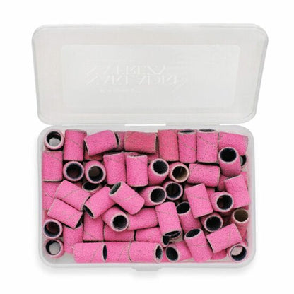 Verpakking met roze schuurrolletjes 6mm nagels voor professionele nagelverzorging