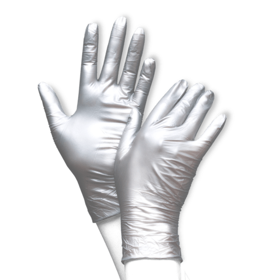 UNIGLOVES Nitril Handschoenen Met Pareleffect &quot;Fancy Silver&quot; Maat M - SimDi Beauty